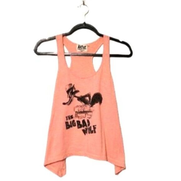 Disney Womens Top Peach XS Artist Collection Big Bad Wolf Tank Top XS  Racerback - Picture 1 of 6